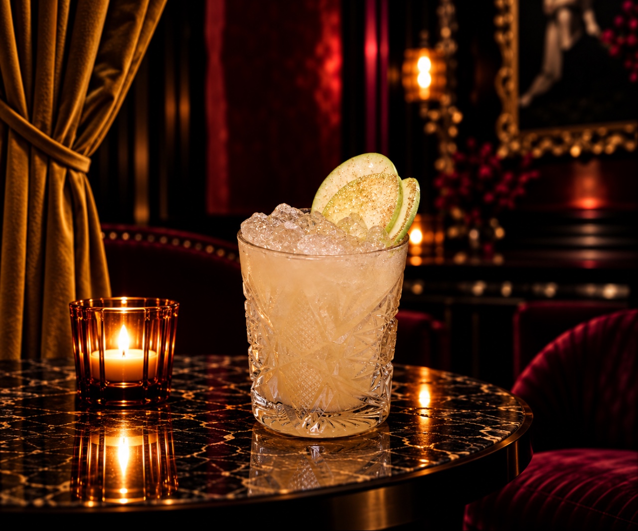 A Bad Rabbit zero-proof drink, shot dark and close on marble.